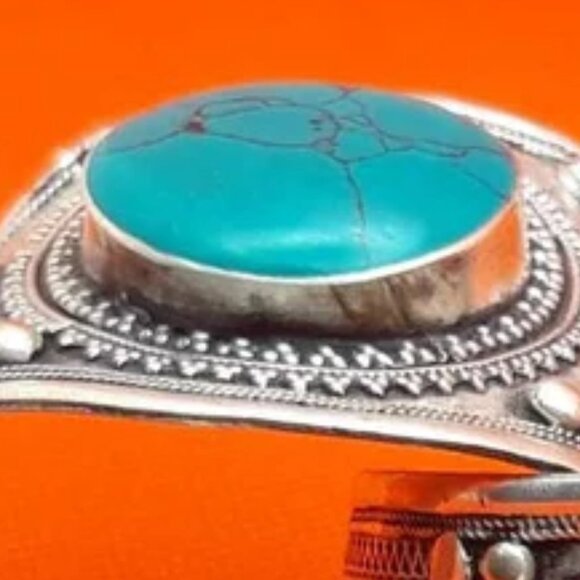 Single Boho Kuchi Cuff Bracelet With Round Shaped Stones, Tribal Ethnic Cuff - Picture 6 of 6